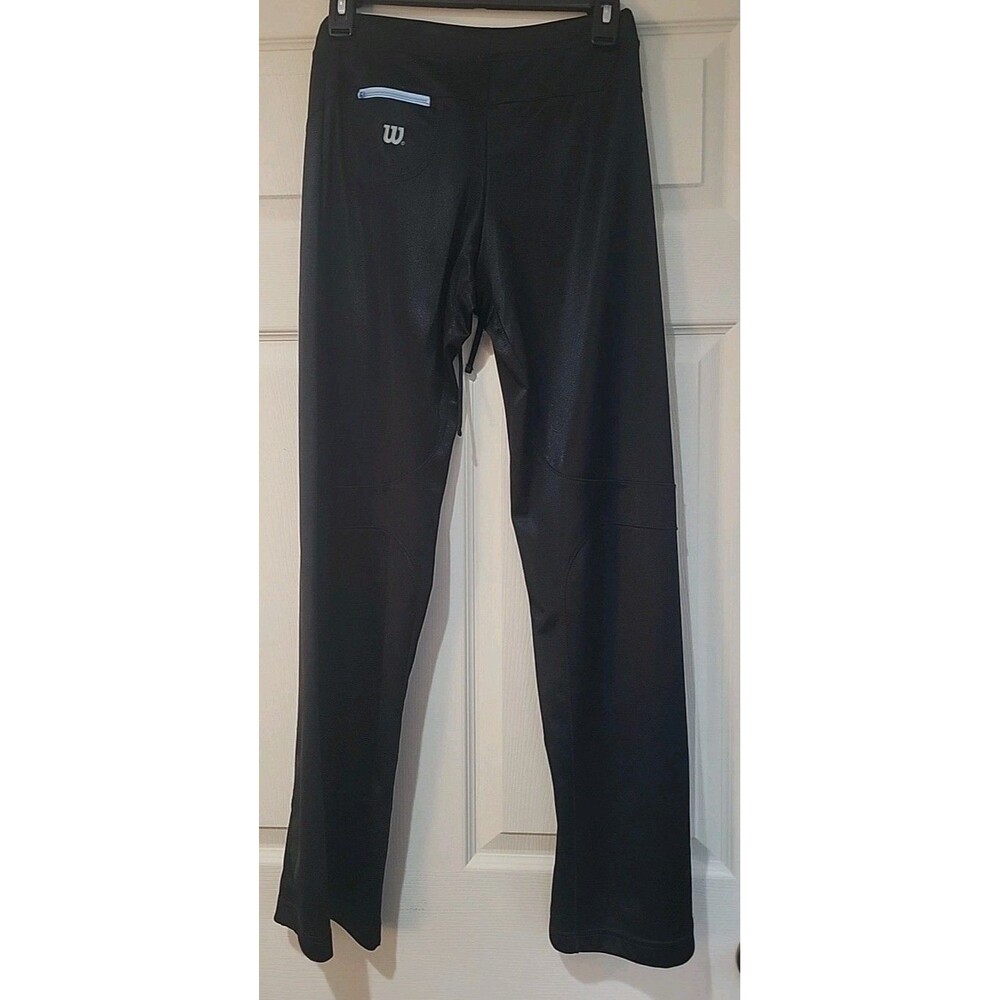 Vtg Wilson Straight Pants Ladies Small Black Blue Satin Athletic Track Warm Up